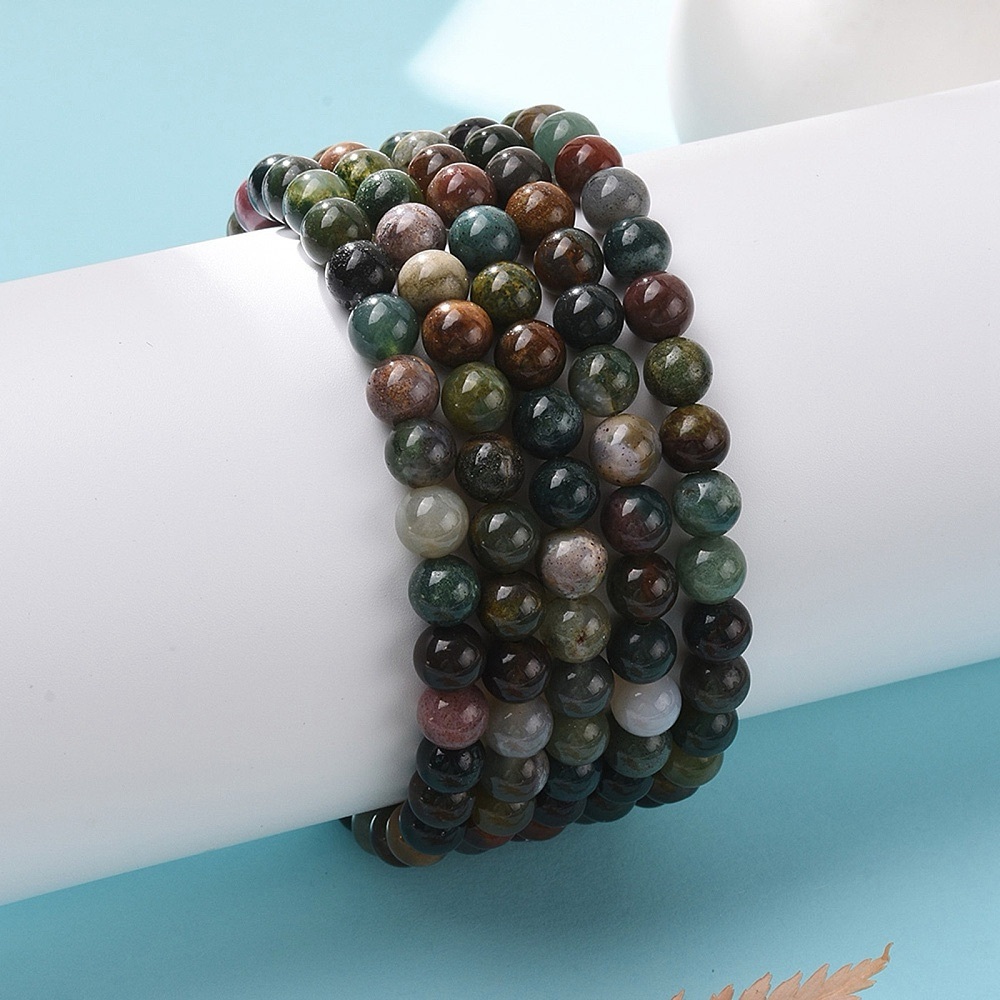 Natural Indian Agate Bead Stretch Bracelets